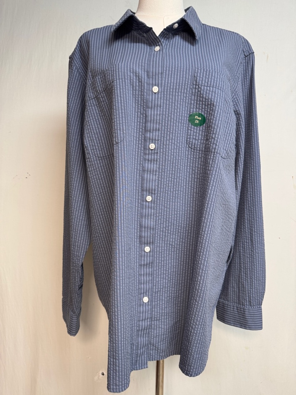 L.L. Bean Vacationland Soft Indigo Striped Seersucker Button Front Shirt Size 2X